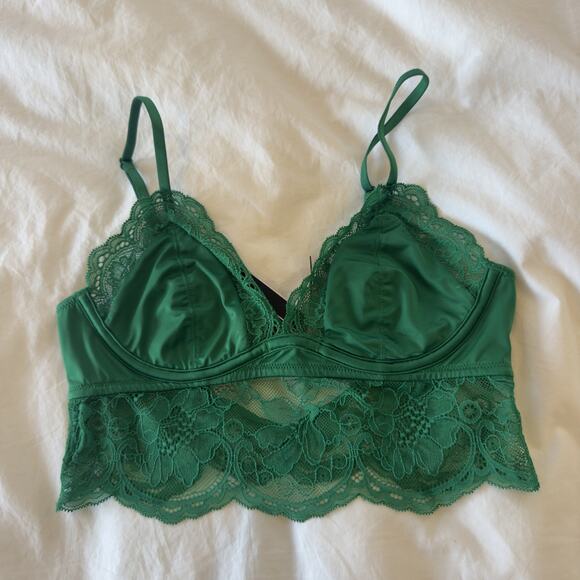 NWT Victoria’s Secret Very Sexy Unlined Bralette Green Satin Lace Size S - Picture 1 of 4